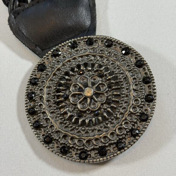 Vintage Braided Leather Medallion Boho Wide Layering Belt - Black Wms Medium - Picture 5 of 8
